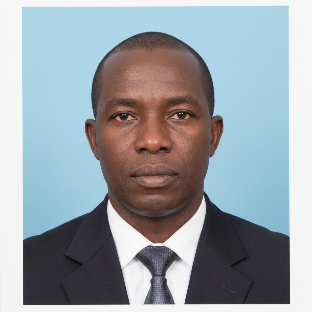 A Passport size photograph of a sierra leone male in her 40s. professional