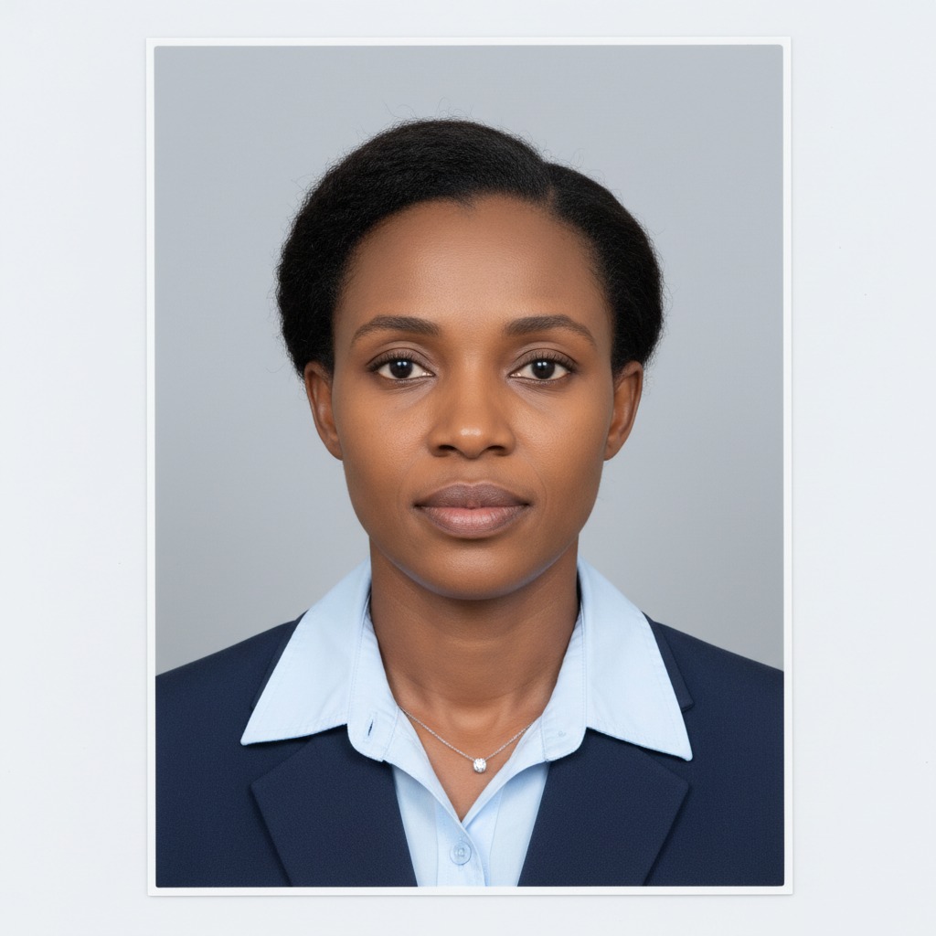 A Passport size photograph of a sierra leone female in her 30s. professional