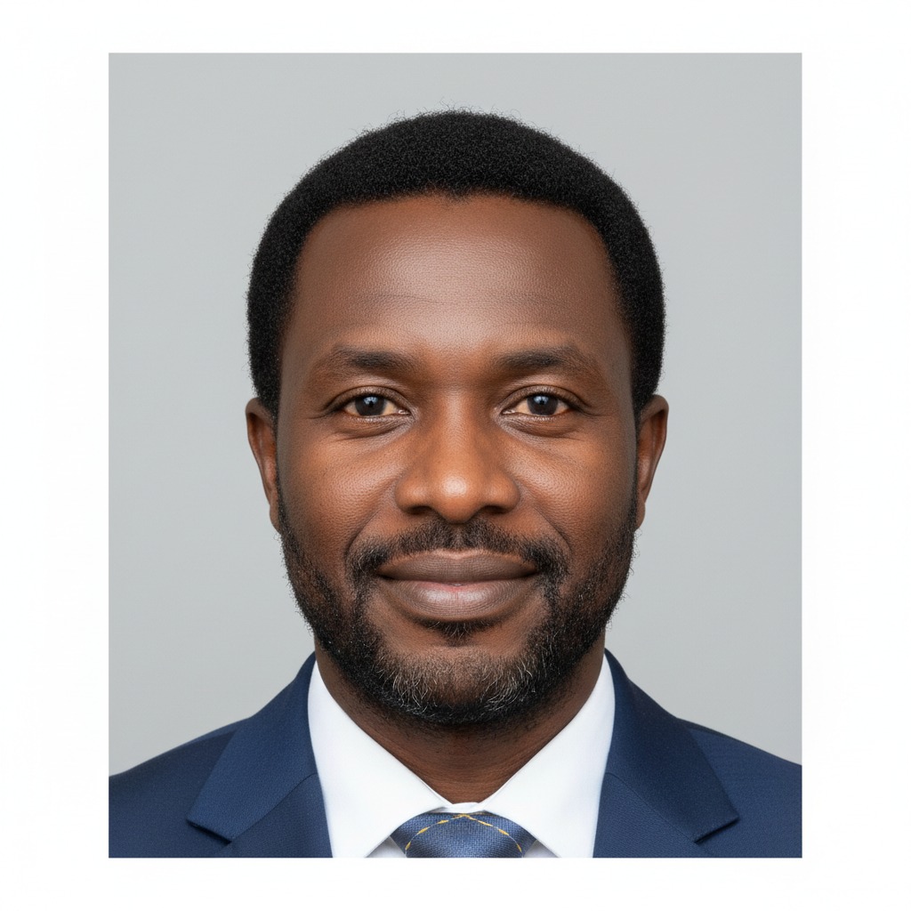A Passport size photograph of a sierra leone man in his 40s.